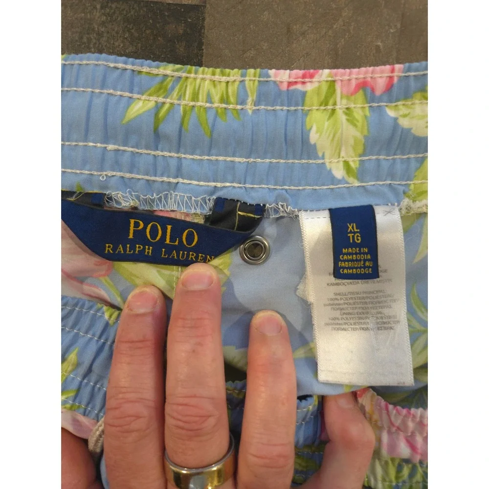 Polo Ralph Lauren Mens XL Blue Pink Hibiscus Floral Tropical Swim Trunks Shorts